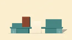 Hai khối nhà xanh nối với nhau bằng một bệ thấp, tờ giấy trắng ở giữa: công ty và chi nhánh