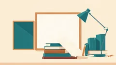 Tấm bảng trống, chồng sách, đèn bàn và tờ giấy trên mặt bàn: giấy phép kinh doanh dạy thêm