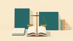 Cán cân đặt trên cuốn sách mở, giữa các bìa hồ sơ, chồng sách và tòa nhà nhỏ: tư vấn pháp lý khi lập công ty